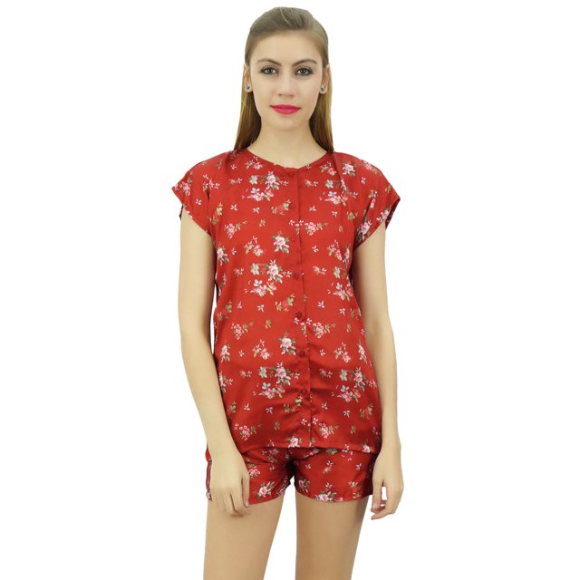Bimba Ensemble de Pyjama en Dentelle à Boutons Pêche pour Femmes, Chemise de Nuit en Rayonne et Short, Robe-10