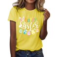 thumbnail image 4 of Pxiakgy Liquidation! T-Shirts de Pâques pour Femmes T-Shirt Lapin Heureux Col Rond Tee-Shirt Graphique Œuf de Pâques Hauts Graphiques de Vacances Mode Col Rond Imprimé de Pâques Manches Courtes T-Shirt Jaune 3TG, 4 of 5