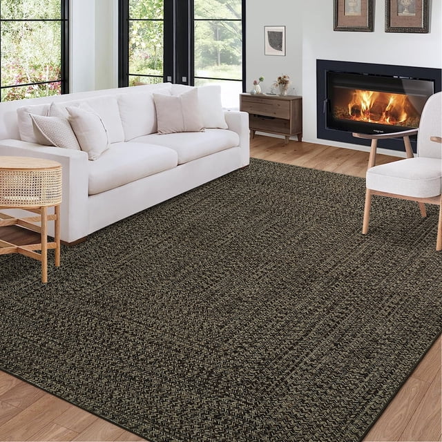 HOMERRY 9' x 12' Modern Area Rug for Living Room Braided Print Indoor Washable Neutral Carpet, Blue