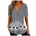 thumbnail image 1 of Penkiiy Blouse Décontractée d'Été à Col en V Imprimée pour Femmes, Manches Courtes, Boutons, 2TG Bleu Foncé, 1 of 5