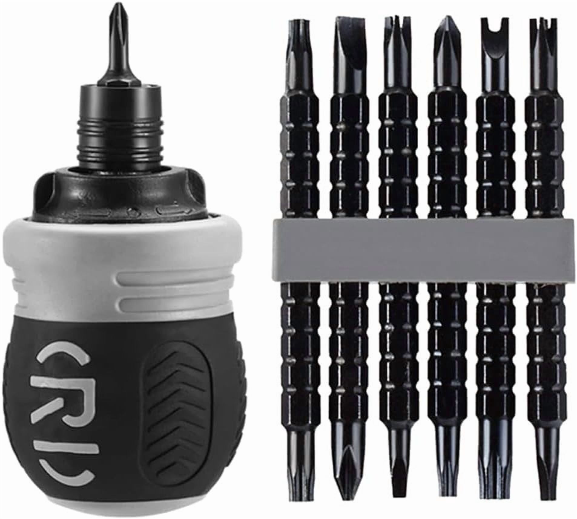 YYV 12-In-1 Ratcheting Screwdriver Multi-Bit Stubby Set Adjustable Length Reversible End Compact Portable Ratchet Driver With Assorted Bits For Home Repair And DIY