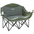 thumbnail image 1 of Outsunny Chaise de Camping Double, Chaise de Camp Rembourrée avec Porte-Gobelets, Vert Foncé, 1 of 10