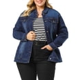 thumbnail image 1 of Agnes Orinda Women's Plus Size Jean Jacket Stitching Button Washed Denim Outerwear Coat L Dark Blue, 1 of 8