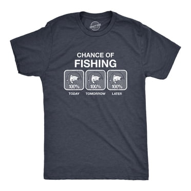 Mens 100% Chance Of Fishing T Shirt Funny Outdoor Fishing Novelty Camp Tee (Heather Navy) - 5XL
