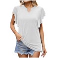 thumbnail image 1 of Birdeem Womens Spring and Summer Flounce V-Neck Solid Color Bottom T-Shirt Hollow Top, 1 of 8