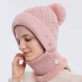thumbnail image 4 of AWZXDE Women Winter Solid Color Knitted Ski with Scarf and Hood Integrated for Outdoor Riding Cold Defect Warm Pullover Hat Pink,One Size, 4 of 5