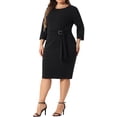 thumbnail image 4 of Agnes Orinda Robe Fourreau de Soirée pour Femme Grande Taille Manches 3/4 Col Ras du Cou Robes Cocktail Fête avec Strass Révélables 3X Noir, 4 of 6