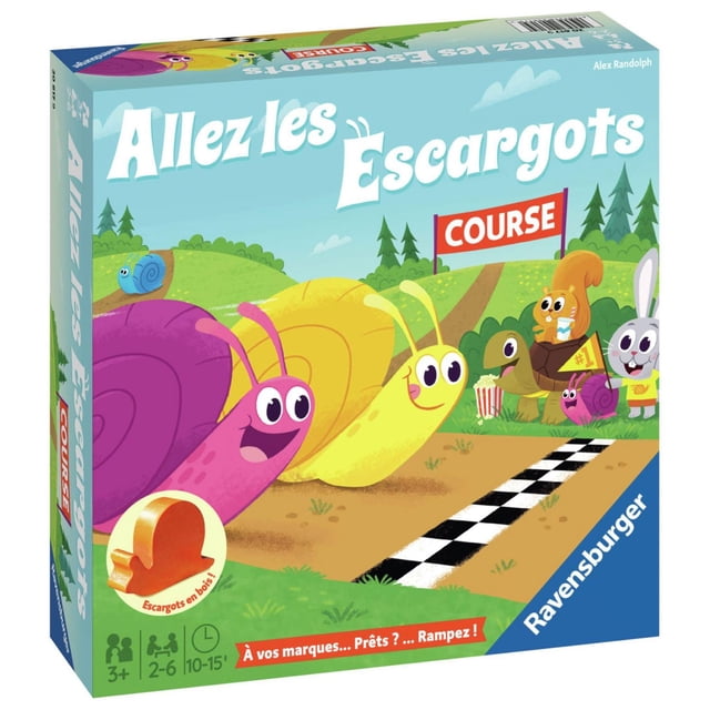 Ravensburger Escargot Course au Rythme Version Française - Vue Orientée vers l'Avant d'Un Jeu de Société pour Enfants avec six Pièces d'Escargot en Bois aux Couleurs Vives sur un Sentier Multicolore; Chaque Escargot Commence sur Sa Feuille Colorée Assortie et les Joueurs Font Avancer des Pièces en Lançant des dés pour Agencer les Couleurs, Compter, s'Exercer à Prendre des Tours, Aucune Lecture Requise, Âge Recommandé 3+.