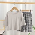 thumbnail image 2 of MIASHUI Ensemble de Détente Léger pour Garçons, T-Shirt à Manches Courtes d'Été, Short à Carreaux, Pyjama pour Filles, Gris, 15-16 Ans, 2 of 3