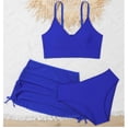 thumbnail image 4 of Kcodviy Girls' 3 Piece Plain Swimsuit Two Cute Girls Swimsuit Wrap Bikini with Children Bathing Suits Girls Ruched Cover Up Skirt Preppy Bathing Suit Set, 4 of 7
