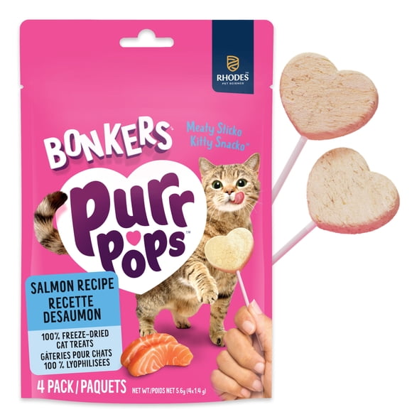 BONKERS Gâteries pour chat sur bâton Purrpops, saveur Saumon succulent, emballage de 4
