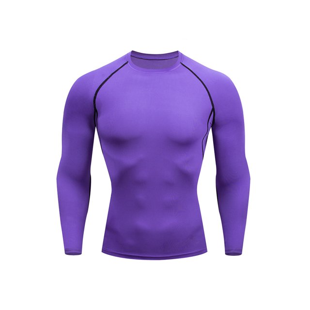 MAWCLOS Mens Summer Tops Crew Neck Sport T Shirt Solid Color Compression Shirts Breathable Running Long Sleeve Tee Purple 2XL