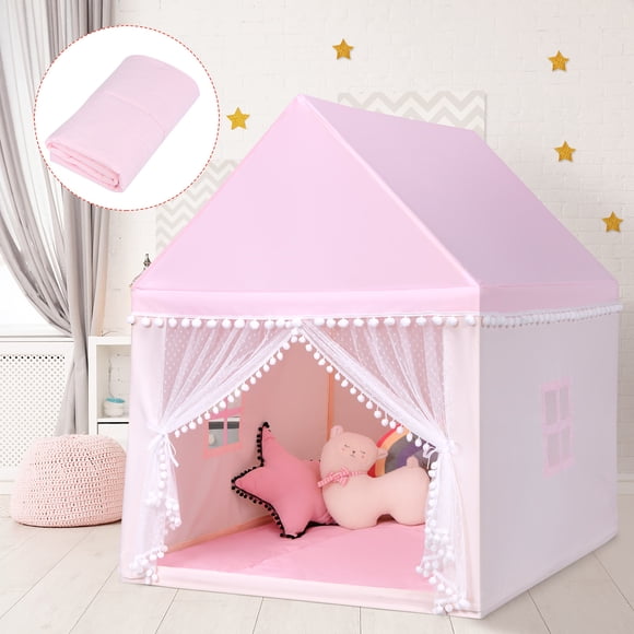 Costway Kids Play Tent Large Playhouse Children Play Castle Fairy Tent Gift w/ Mat Pink