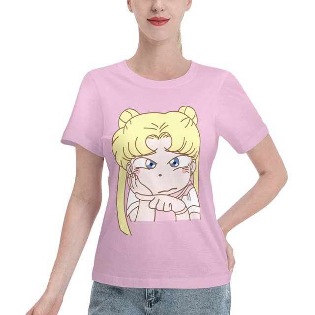 T-Shirt Basique à Manches Courtes pour Femmes Sailor Moon Édition Q Tsukiha