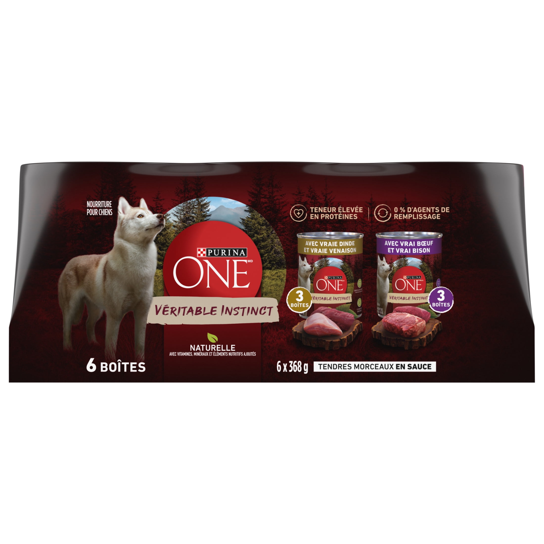 Purina ONE True Instinct Emballage Assorti Tendres Morceaux en Sauce, Nourriture Humide pour Chiens, 368g x 24