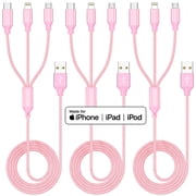 Multi Charging Cable, 4 ft Multi USB Charger Cable Aluminum Nylon 3 in 1 Universal Multiple Charging Cord with Type-C/Micro /Lighting IOS USB Connectors for Most Phones & Tablet-