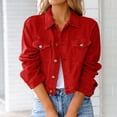 thumbnail image 1 of Women Solid Denim Jacket Long Sleeve Slimming Cardigan Suit Pocket Coat Top, 1 of 5