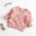 thumbnail image 1 of CNKOO Infant Girls Knitted Sweater Coat Long Sleeve Buttons Cardigan V Neck Solid Color Tops, 1 of 2