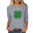 thumbnail image 2 of Meichang T-Shirt de la Saint-Patrick pour Femmes, Imprimé Trèfle Vert, Manches 3/4, Col Rond, Printemps, 2 of 5