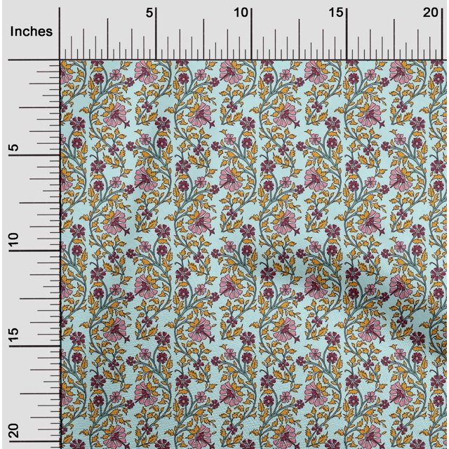 oneOone Polyester Lycra Fabric Leaves & Floral Block Print Fabric By Yard 56 Inch Wide