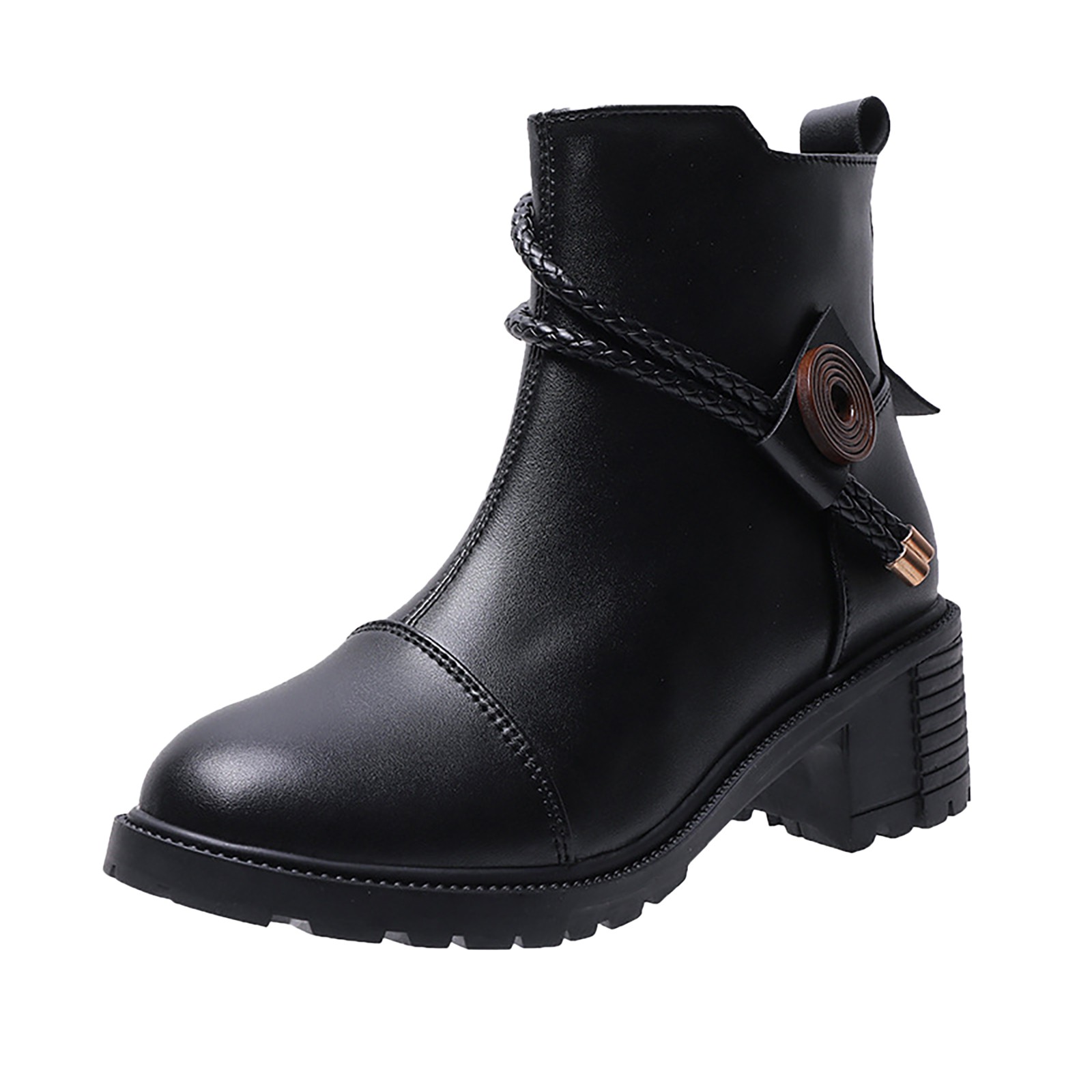 B91xZ Bottes à Lacets pour Femmes Bottes Chelsea Mode Confort Bottines à Talon Bas,Noir 7