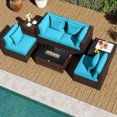 thumbnail image 4 of Costway 7 PCS Patio Furniture Set 40,000 BTU Gas Fire Pit Table Propane Tank Cover Table Mix Brown + Turquoise, 4 of 9