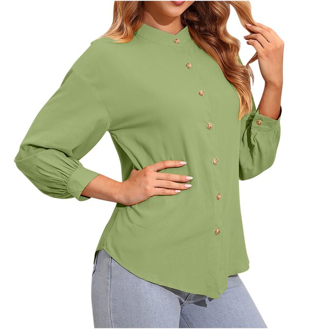 Yuyuzo Womens Shirts Long Sleeve Button down V Neck Solid Color Basic Fall Going out Tops for Women Blouse