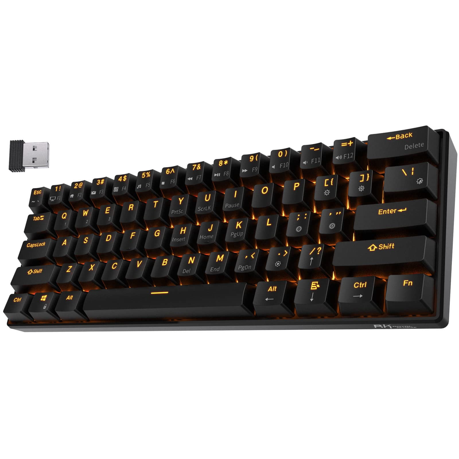 RK ROYAL KLUDGE RK61 Wireless 60% Triple Mode BT5.0/2.4G/USB-C Mechanical Keyboard, 61 Keys Wireless Mechanical Keyboard, Compact Gaming Keyboard wit