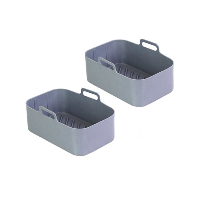 serony Air Fryer Baking Plate High Temperature Rectangle Non-Fading Liner Reusable Silicone Basket Kitchen Barbecue Cake Tool Gray 2Pcs