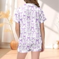 thumbnail image 5 of Girls Bow Print Loose Fit Short Sleeve Pajama Set Two Piece Button Down Lapel Preppy Sleepwear Outfit, 5 of 5