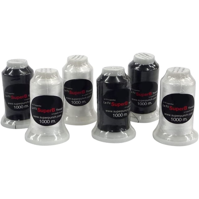 SuperB Black & White Polyester Embroidery Thread, 1000 m, 6 Packs