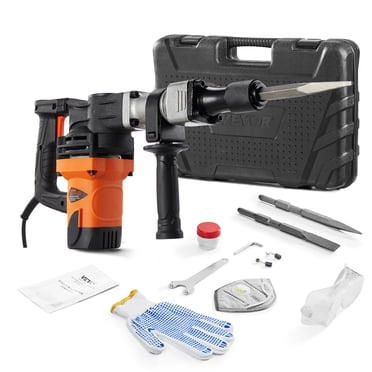 KFFKFF Demolition Jack Hammer, 1400W Electric Jackhammer Heavy Duty, 2900 BPM Concrete Breaker 2pcs Chisels Bits Chipping W/Case, Gloves