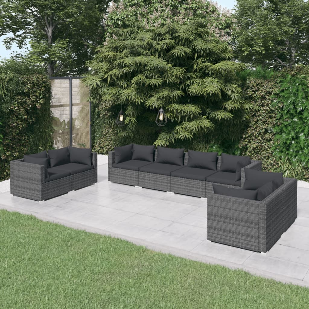 vidaXL 8 Piece Garden Lounge Set with Cushions Poly Rattan Grey