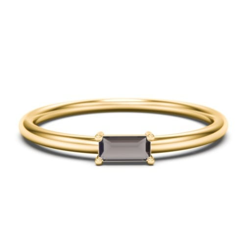 East-West Stackable Baguette Birthstone Ring - Smokey Quartz (June)