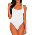 thumbnail image 3 of Baberdicy Combinaisons pour Femmes Liquidationï1⁄4sous-Vêtements en Polyester pour Femmes Col Rond Manches Longues Leggings Combinaison Ajustée Justaucorps Haut Gaines Justaucorps Blanc, 3 of 8
