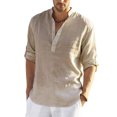 thumbnail image 1 of xiaxaixu Men's Spring Autumn Casual Shirt Solid Color Long Sleeve Stand Collar Button Tops, 1 of 9