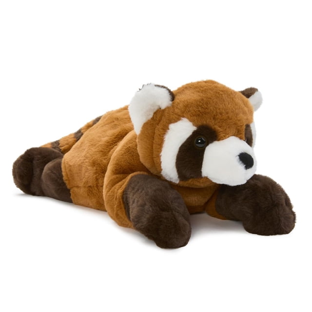 Hugs and Cuddles™ Calmings 18" Weighted 2.5 Lbs. Plush Red Panda lying flat with soft brown and white plush fur, dark brown paws, and detailed facial features, designed as a sensory plush toy for comfort and stress relief in children aged 3 and up, also suitable as a calming companion.