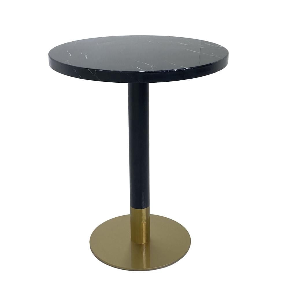 Table de salle à manger ronde Garza en faux marbre avec détails dorés brossés en noir