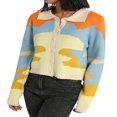 thumbnail image 2 of Women‘s Button Down Sweater Crop Tops Long Sleeve Color Block Knit Cardigan Lapel Spring Fall Outwear, 2 of 6