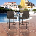 thumbnail image 2 of SUPER DEAL Upgraded Wicker Bar Stool Chairs Outdoor Backyard Rattan Chair w/Iron Frame, Armrest and Footrest (2), 2 of 5
