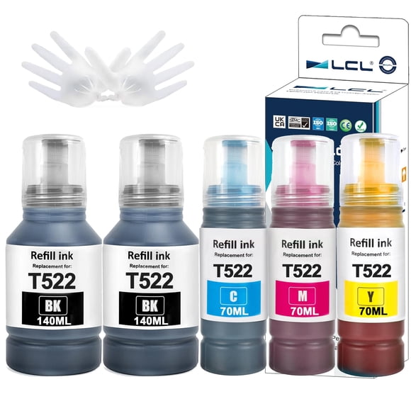 T522 522 Ink Refill Bottles Replacement for ET-2803 ET-4800 ET-2720 ET-2840 ET-2400 ET-2800 ET-4810 ET-4700 ET-1110 ET-1810 ET-2710 ET-2810 ET-2811 (5-Pack,2KCMY)