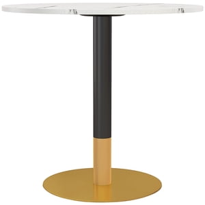 CoSoTower Round Dining Table, Modern Dining Room Table with Faux Marble Top, Steel Base, Space Saving Small Kitchen Table, White