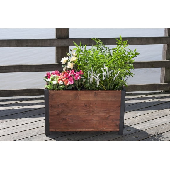 Grapevine Urban Garden Low-Profile Planter, FSC Recycled Wood , 2 Sections, 28.3IN x 12IN, Natural Brown
