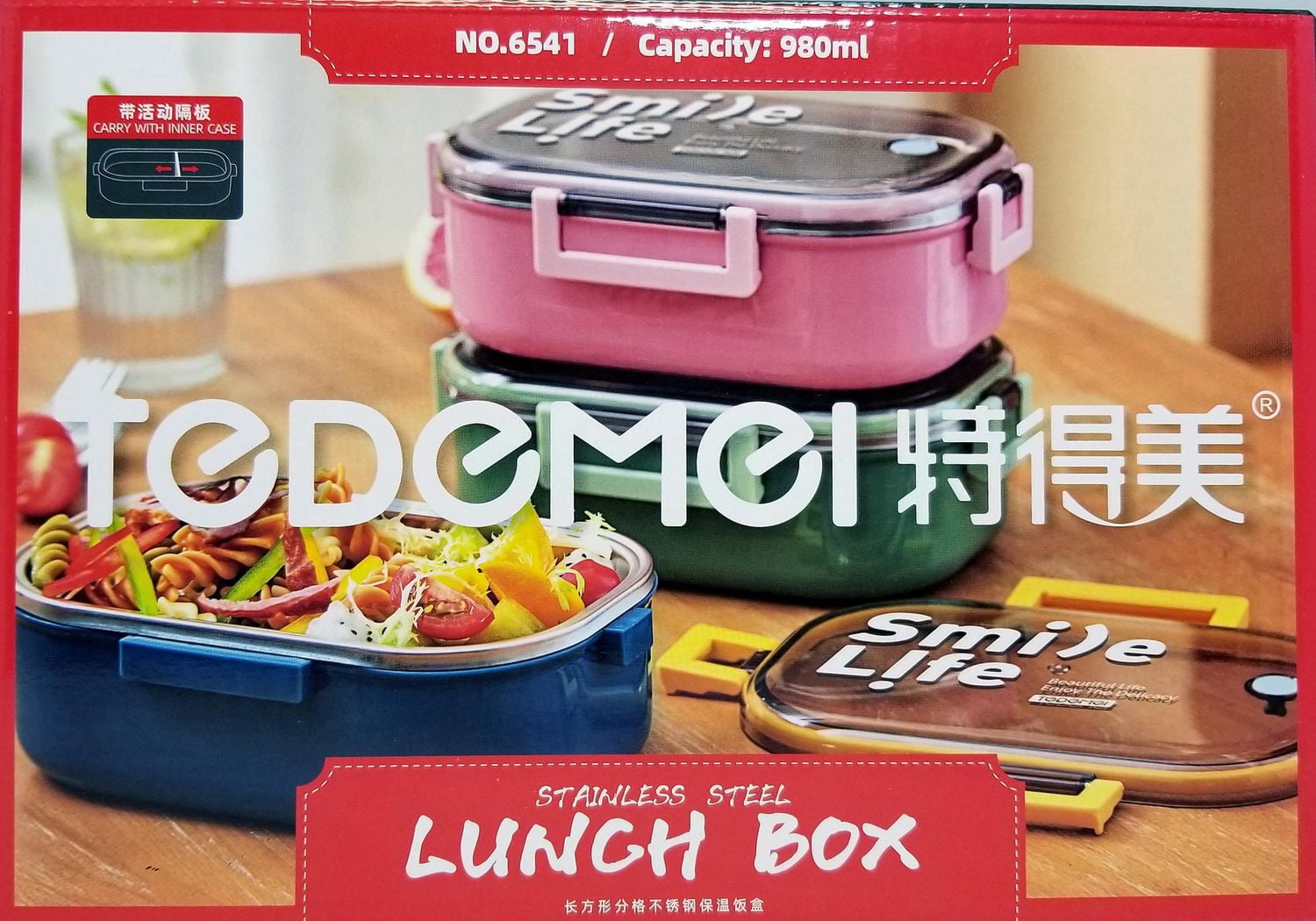 Tedemei Stainless Steel Insulated Lunch Box 980ml with Adjustable Compartment in Green.