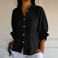 thumbnail image 5 of RKSTN Hauts pour Femmes Couleur Unie Coton et Lin Col Rabattu Chemises à Manches Longues Blouses Décontractées Printemps Été Polyvalentes Amples Grande Taille Hauts pour Femmes, 5 of 5