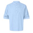 thumbnail image 4 of Kcodviy Mens Spring Summer Loose Pajama Short Stand Solid Color Pocket Device Men Long Sleeve Pullover Shirt, 4 of 5