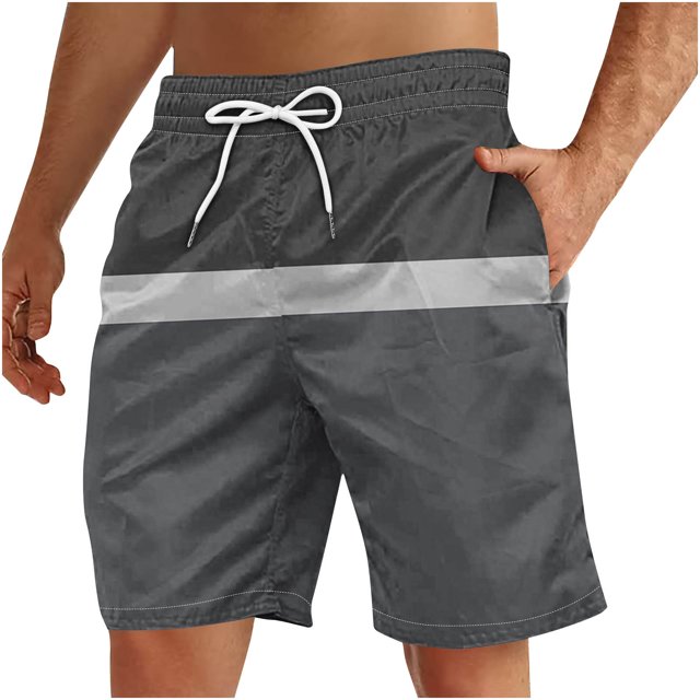 Plebaso Men's Color Block Shorts Beachwear Vacation Shorts Drawstring Summer Casual Shorts with Pockets