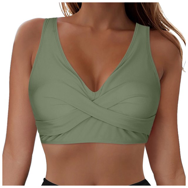 Huesdet Women's Triangle Bikini Top Push up Padded Halter String Bathing Suits Top Push Up Bikini Top(AG,L)