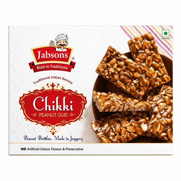 Jabsons Chikki Peanut Gud 400g – Traditional Peanut Brittle with Jaggery | High Protein Indian Sweet | 8g Protein Snack