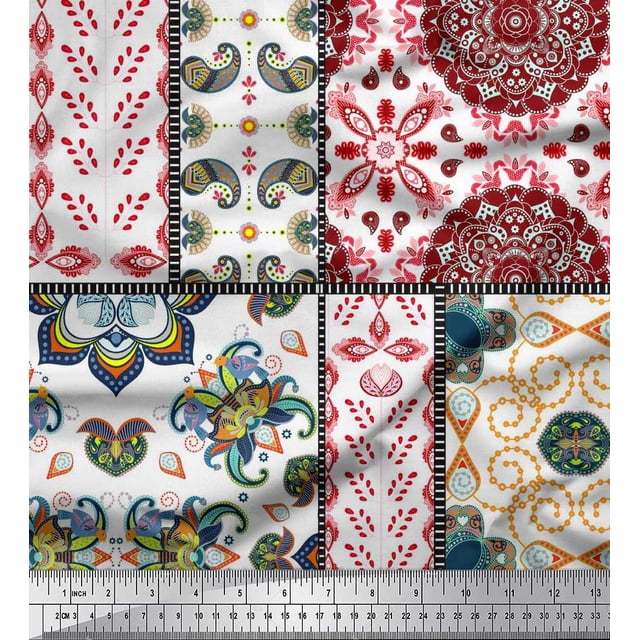 Soimoi Modal Satin Fabric Mandala & Paisley Patchwork Decor Fabric Printed Yard 42 Inch Wide
